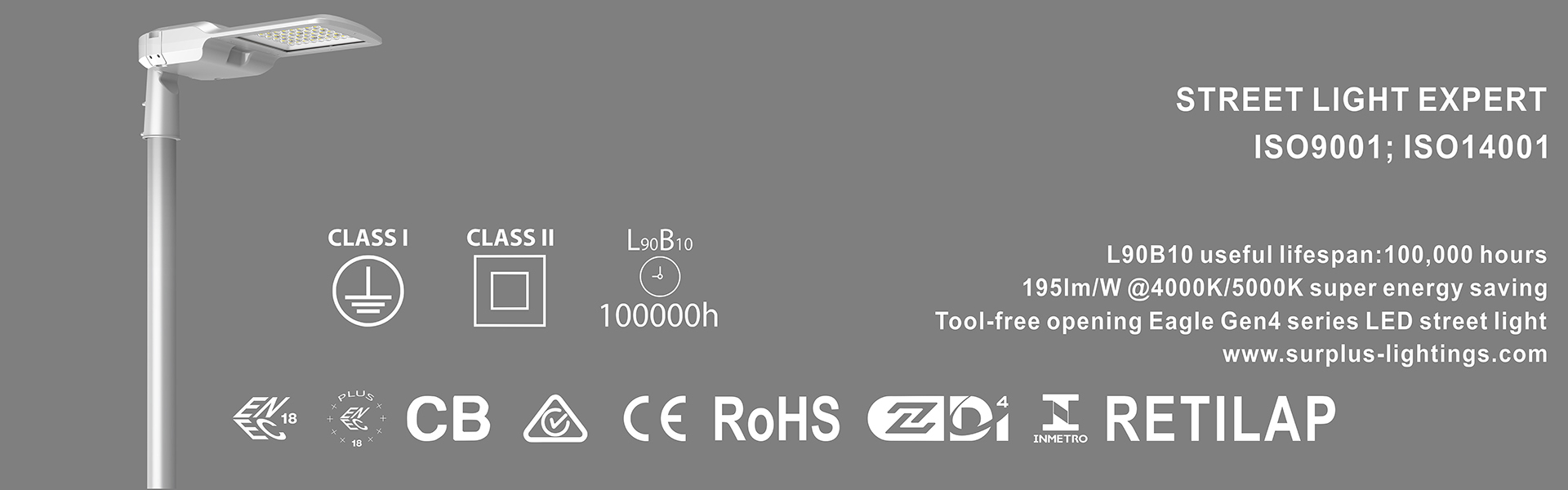 quality Eagle Gen4 195lm/W ENEC ENEC+ CB SAA Zhaga-D4i Street Light factory